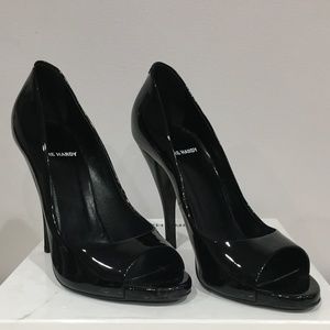 Pierre Hardy Open Toe Black Patent Heel Pumps
